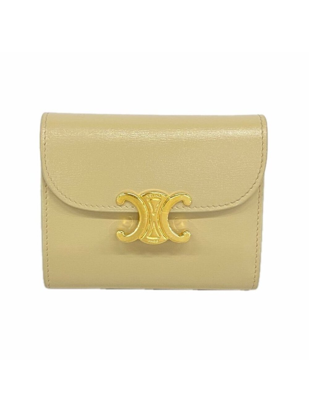 Celine Trifold Wallet Triomphe Leather Beige Gold